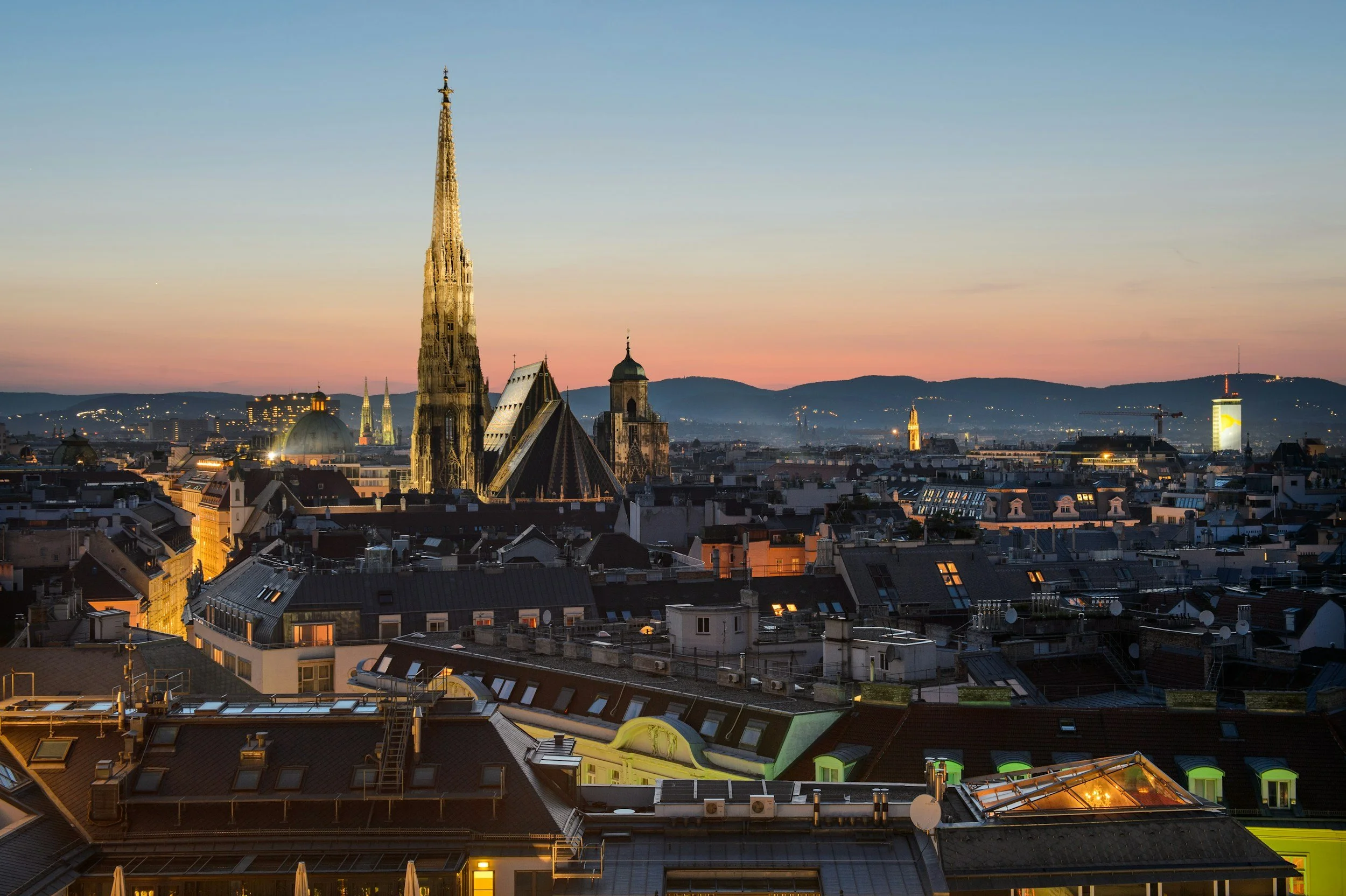 Vienna skyline at dusk